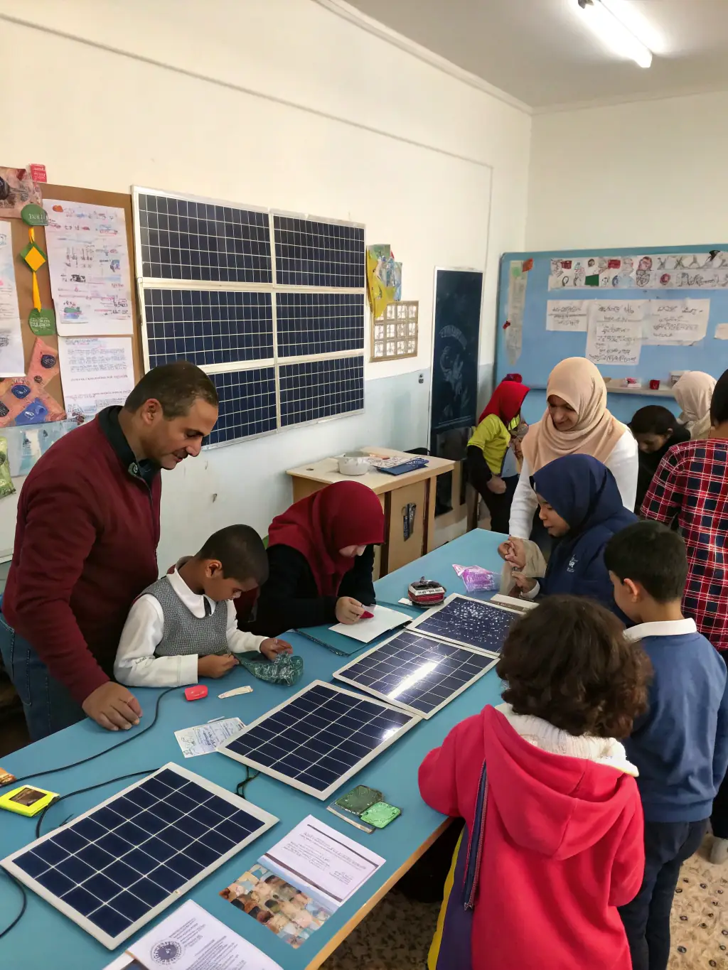An image of a workshop where participants are learning about energy-efficient home upgrades, emphasizing the organization's educational efforts.