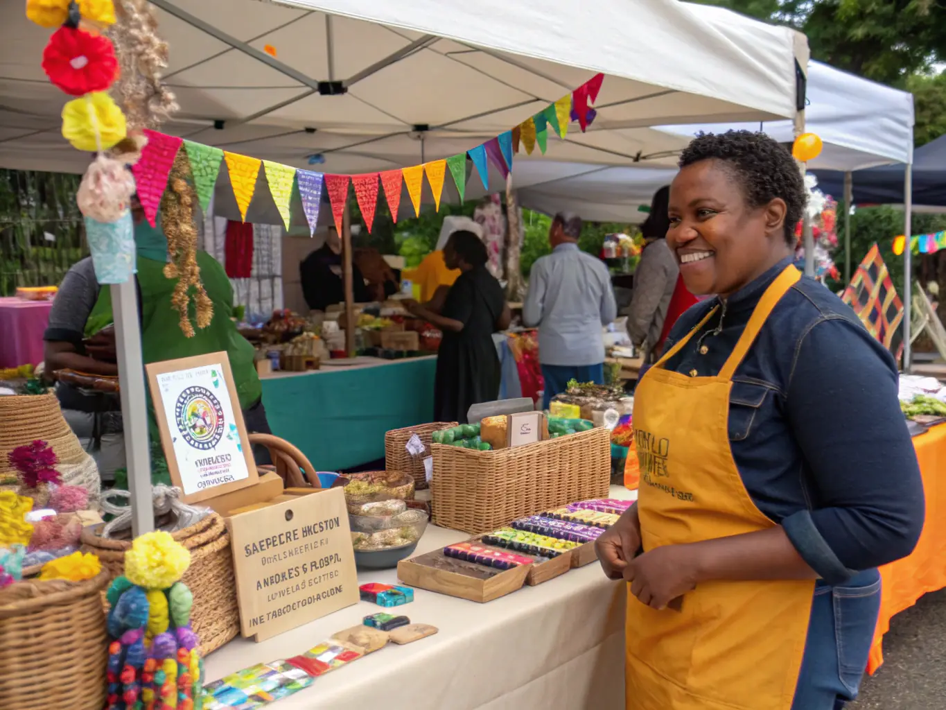 A photograph capturing a community event focused on promoting local artisans and businesses in the housing sector, highlighting the economic benefits of supporting local craftsmanship.