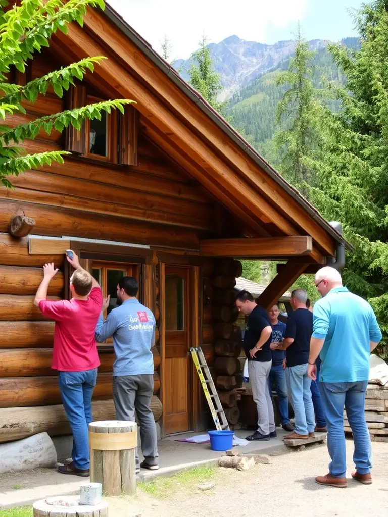 A vibrant image depicting volunteers assisting elderly residents with home repairs, showcasing the organization's commitment to improving living conditions.