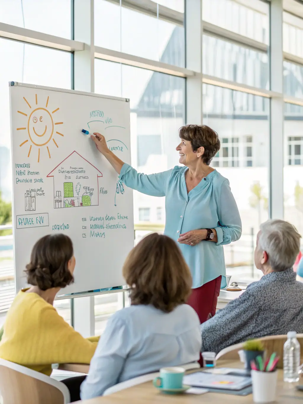 A group of people attending a workshop on energy efficiency in homes, led by an expert at the Salon de l'Habitat de la Charente.